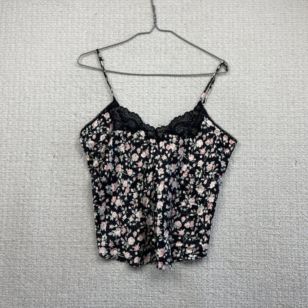 VTG Y2K Linda Bis Silky Camo Top Floral Coquette Lingerie lace Boho Read